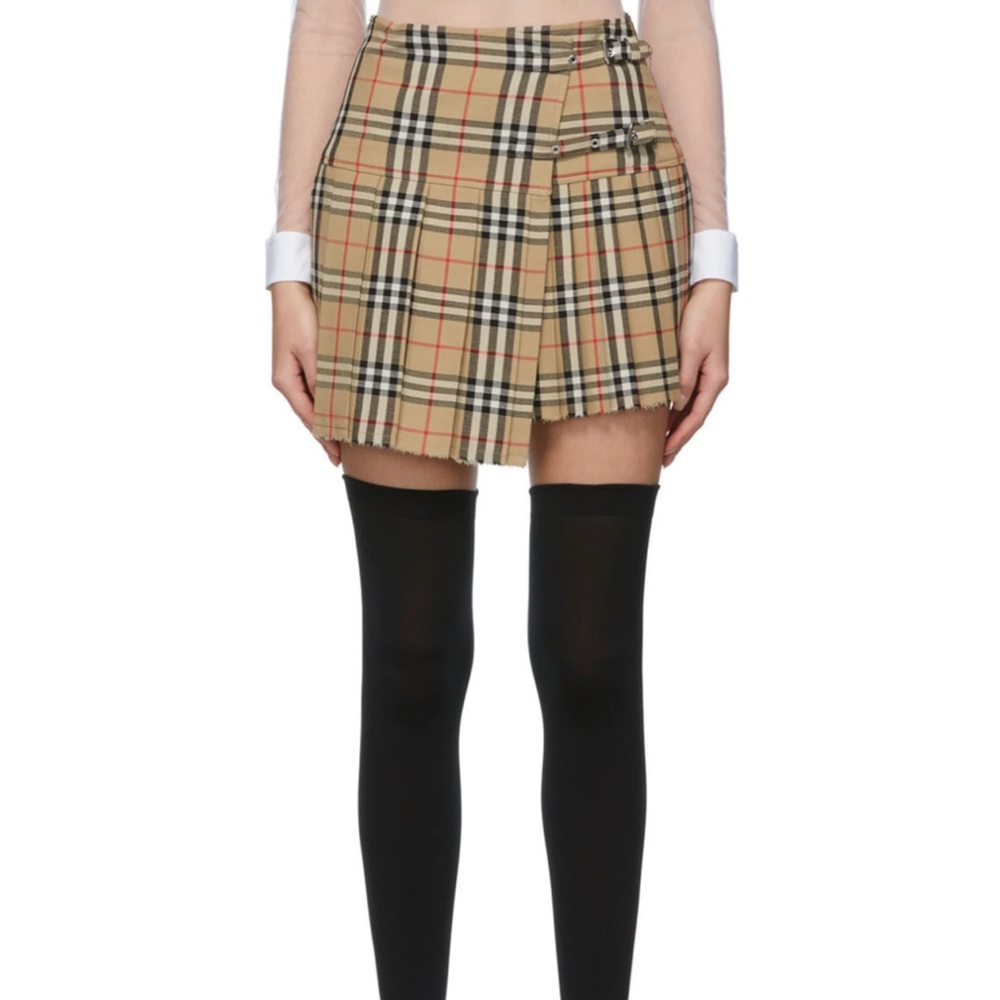 Vintage Burberry Check Wool Kilt Skirt